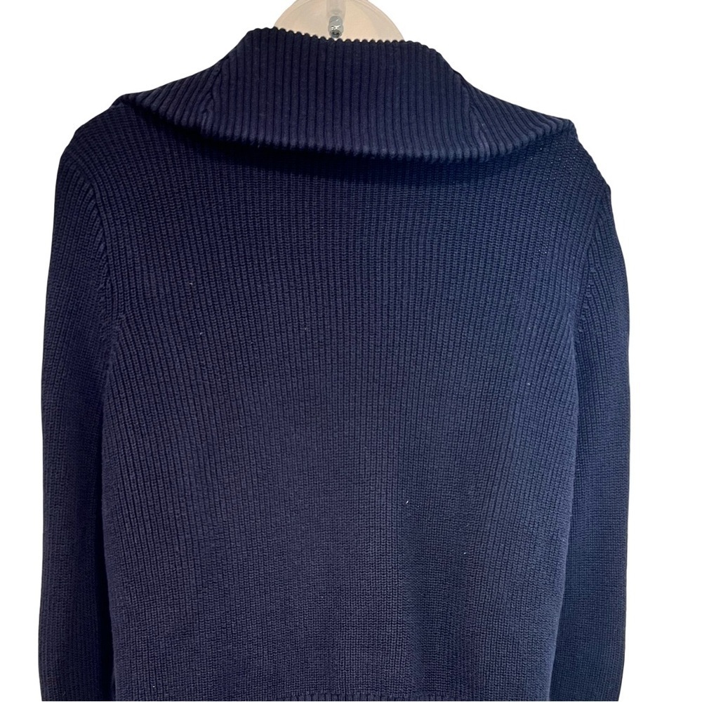 Chaps Navy Cotton Cardigan Sweater Large Shawl Collar Button Front Women Medium - Picture 2 of 4